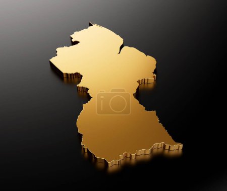 Foto de Una ilustración en 3D del mapa de piedra dorada de Guyana sobre un fondo negro - Imagen libre de derechos