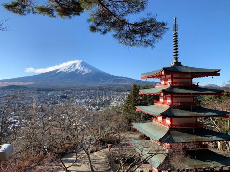 Photo for Pagoda in the foreground with Mount Fuji in the background. - Royalty Free Image