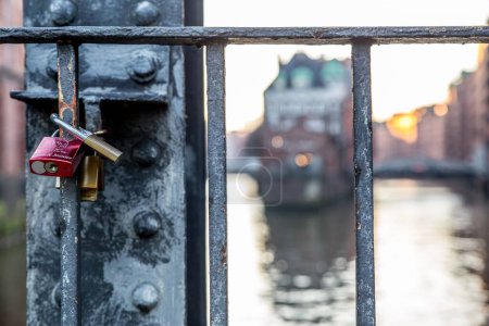 Photo for A selective shot of love locks on the bridge in Hamburg Germany - Royalty Free Image