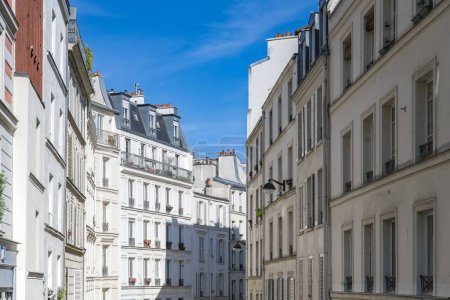 Photo for Paris, small houses and street, typical buildings in Montmartre - Royalty Free Image