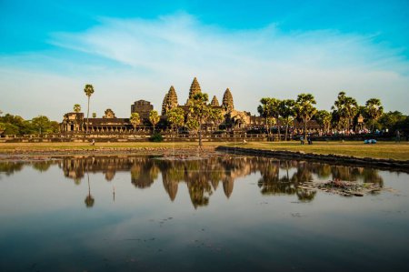 Photo for Angkor Wat is said to be the largest religious monument in the world, this is the front side of its main complex. - Royalty Free Image