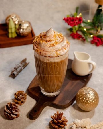 Photo for A vertical shot of a Christmas coffee with whipped cream on top - Royalty Free Image
