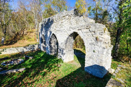 Photo for A view of the Arnsburg ruins in autumn with a blue sky - Royalty Free Image
