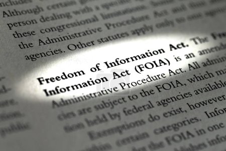 Photo for A part in a Legal Business Law textbook referring to the Freedom of Information act, FOIA - Royalty Free Image