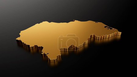 Foto de Una ilustración en 3D del mapa de piedra dorada de Honduras aislado sobre un fondo negro - Imagen libre de derechos