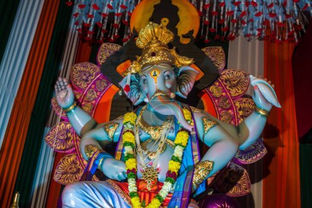 Photo for A beautiful closeup of Lord Ganesha sculpture at the Mandal in Mumbai - Royalty Free Image