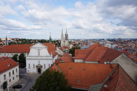 Photo for An aerial shot of Saint Catherine's Church and other buildings with red roofs in Zagreb - Royalty Free Image