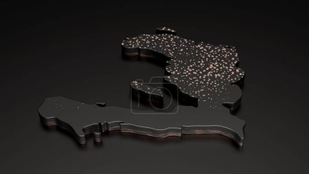 Téléchargez les photos : Une illustration 3D de la carte de texture de pierre noire d'Haïti isolée sur un fond sombre avec des ombres - en image libre de droit