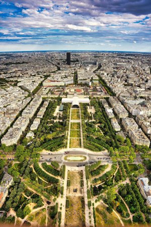 Photo for An aerial shot of the Field of Mars (Champ de Mars) park in France with Paris city in the background - Royalty Free Image