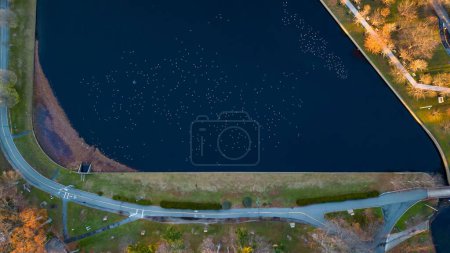Photo for An aerial view of water and coasts in Long Island - a park during a beautiful sunrise on an autumn day - Royalty Free Image