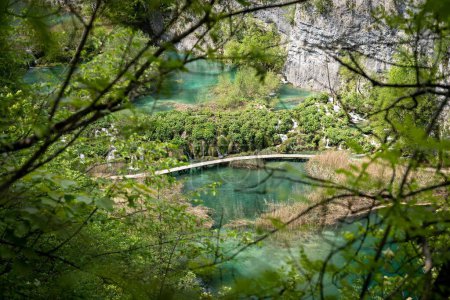 Foto de Un hermoso paisaje de lagos, cascadas y la vegetación fresca en el Parque Nacional de los Lagos Plitvice - Imagen libre de derechos