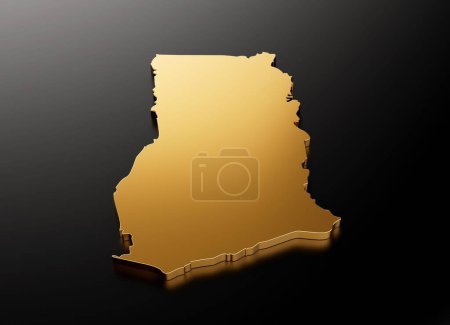 Téléchargez les photos : Une carte 3D du Ghana en or brillant sur fond noir - concept de voyage et vacances - en image libre de droit