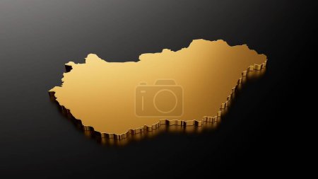 A 3D illustration of Hungary's gold stone map on a black background