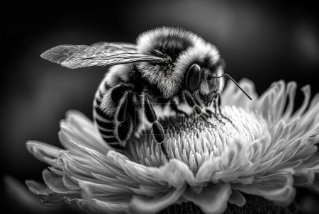 Téléchargez les photos : Une échelle de gris d'une petite abeille sur la fleur dans le jardin - en image libre de droit