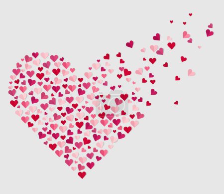 Foto de Los corazones dispersos de papel rosa y rojo sobre el fondo blanco - diseño minimalista de tarjetas del Día de San Valentín - Imagen libre de derechos