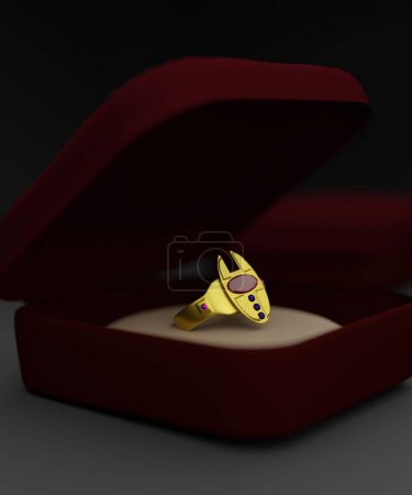Téléchargez les photos : Un gros plan vertical de bijoux en anneau d'or dans une boîte rouge fond flou - en image libre de droit