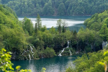 Foto de Un hermoso paisaje de lagos, cascadas y árboles verdes frescos en el Parque Nacional de los Lagos Plitvice - Imagen libre de derechos