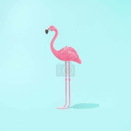 Photo for A 3D of a pink flamingo isolated on a pastel blue background - summer or Caribbean concept - Royalty Free Image