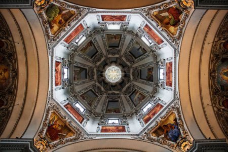 Photo for A low angle shot of a beautifully designed ceiling of a cathedral - Royalty Free Image