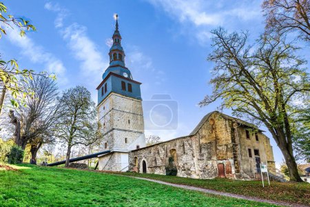 Photo for A view of the leaning church tower of Bad Frankenhausen in the morning sun - Royalty Free Image