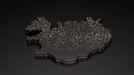 Foto de Una ilustración en 3D del mapa de textura metálica negra de Islandia aislado sobre un fondo oscuro - Imagen libre de derechos