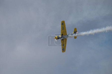 Photo for A low angle of LY-WAW airplane flying at Bucharest International Air Show (BIAS 2022) - Royalty Free Image