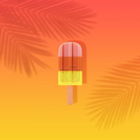 Photo for A colorful ice cream popsicle on an orange background with palm tree shadows - Royalty Free Image
