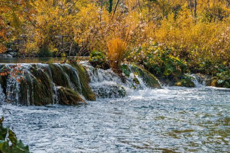 Téléchargez les photos : Une belle cascade coulant dans un lac dans le parc national des lacs de Plitvice en Croatie - en image libre de droit