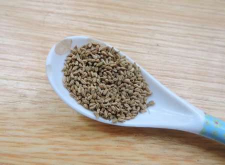 Téléchargez les photos : Spice Ajwain ou Bishop's Weed. Aussi connu sous le nom de carambole, ajowan, carvi. Les petites graines sont mangées en rangée, utilisées comme épices, utilisées en phytothérapie. - en image libre de droit