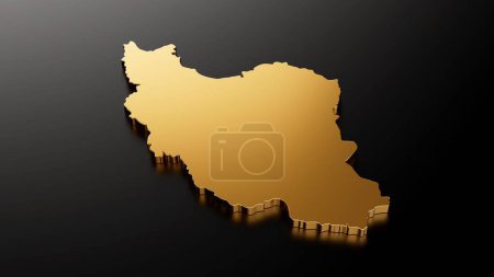 Téléchargez les photos : Illustration 3D de la carte d'or iranienne isolée sur fond noir - en image libre de droit