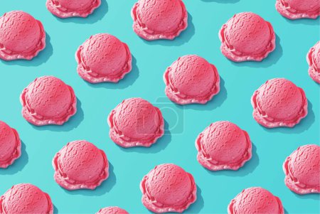 Foto de Un patrón de helado de fresa rosa 3D sobre fondo azul pastel - concepto de verano - Imagen libre de derechos