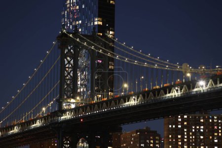 Photo for The Manhattan Bridge Overpass in Brooklyn, New York at night - Royalty Free Image