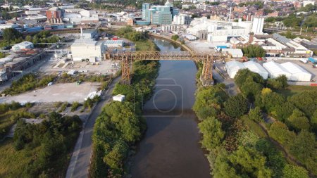 Photo for A beautiful aerial view of the transporter bridge over the river Mersey in Warrington - Royalty Free Image