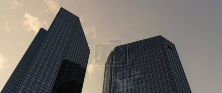 Téléchargez les photos : Vue panoramique de la Deutsche Bank Twin Towers dans le quartier central des affaires de Francfort - en image libre de droit
