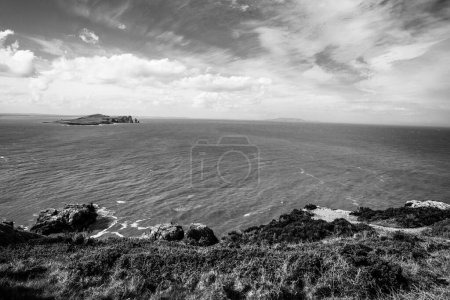 Téléchargez les photos : Une belle échelle de gris des vagues de mer sous le ciel nuageux - en image libre de droit