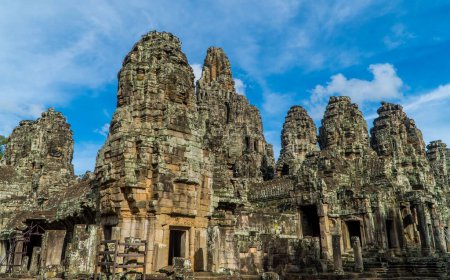 Photo for The exterior of Buddhism Bayon Temple in Siem Reap, Cambodia with blue sky - Royalty Free Image