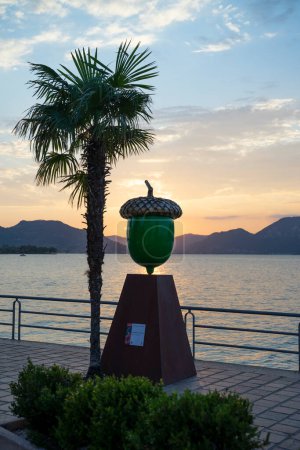 Photo for A sculpture of acorn by Giuseppe Carta near Lake Iseo at sunset - Royalty Free Image
