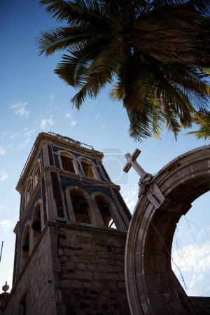 Photo for A vertical shot of a tower of a Church in Loreto, Baja California Sur, Mexico - Royalty Free Image