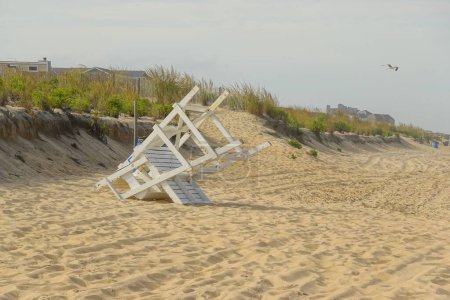 Photo for An overturned lifeguard stand at Bethany Beach, Delaware on a sunny day - Royalty Free Image