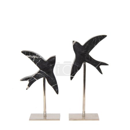 Photo for Two marble bird figures on metal stands of luxury accessories isolated on a white background - Royalty Free Image