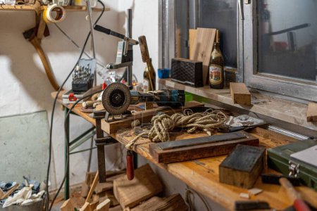 Photo for A closeup shot of the mess in the workshop with lots of tools - Royalty Free Image