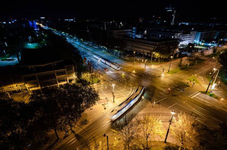 Photo for A long exposure of traffic in Darmstadt, Germany at night - Royalty Free Image