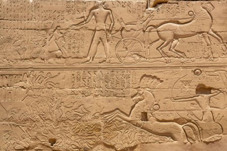 Foto de Las inscripciones jeroglíficas y faraones dibujando en las paredes del templo de Karnak en Luxor, Egipto - Imagen libre de derechos