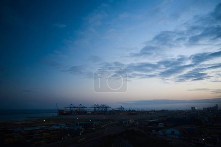 Photo for A bird's eye view of a sunset on a Tema port in Ghana - Royalty Free Image