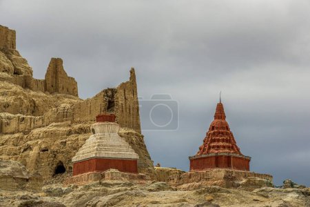 Photo for The ruins of the historic Guge Kingdom with ancient buildings in Zada Country, Tibet - Royalty Free Image
