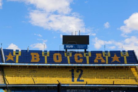Foto de The Boca Juniors Stadium asientos amarillos y azules, Buenos Aires, Argentina - Imagen libre de derechos