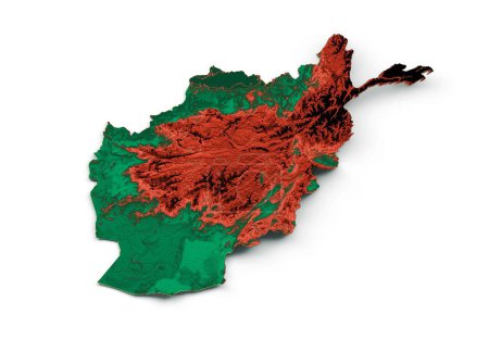 Foto de Representación en 3D de un mapa topográfico de Afganistán aislado sobre un fondo blanco - Imagen libre de derechos