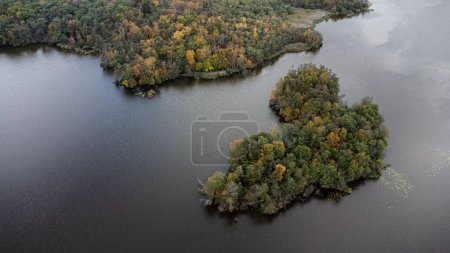 Photo for An aerial view of autumnal islands and calm sea - Royalty Free Image