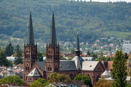 Photo for An aerial shot of the Johanneskirche catholic church in Freiburg im Breisgau, Germany. - Royalty Free Image