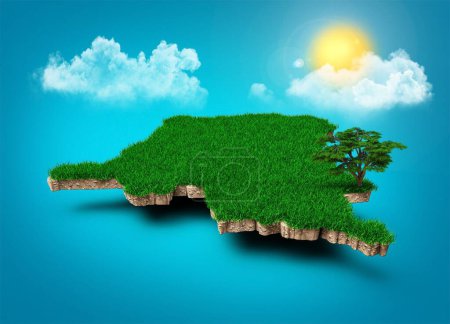 Foto de Una representación 3D del mapa del Congo con hierba verde aislada sobre un fondo de cielo azul en un día soleado - Imagen libre de derechos